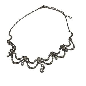 Sparkly‎ Silver Tone Moon Star Floral Choker Necklace